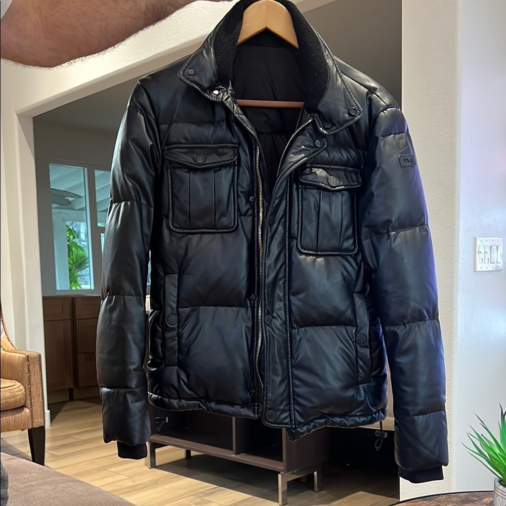Emporio Armani Black Puffer Jacket with Glossy Finish